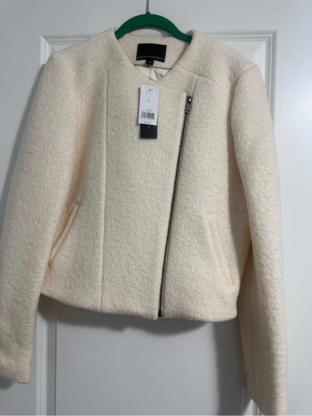 Banana Republic Cream Asymmetric Zip Wool-Blend Jacket